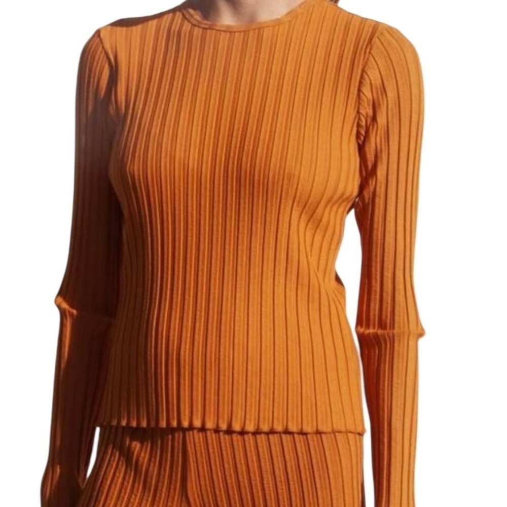 SIMON MILLER Ribbed Knit Long Sleeve Top Orange Micro Modal Spandex M